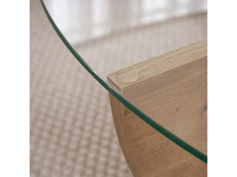 Salontafel Liya" glas 90 x 90 x 30 cm - Saffier eik