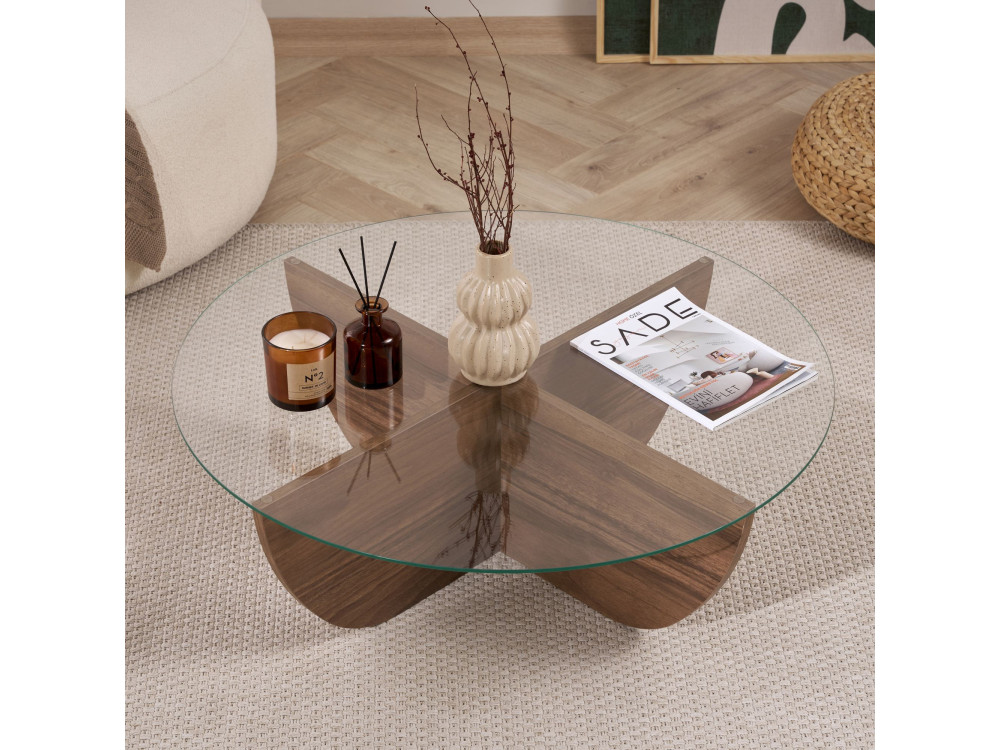 Glazen salontafel "Liya" 90 x 90 x 30 cm - Notelaar