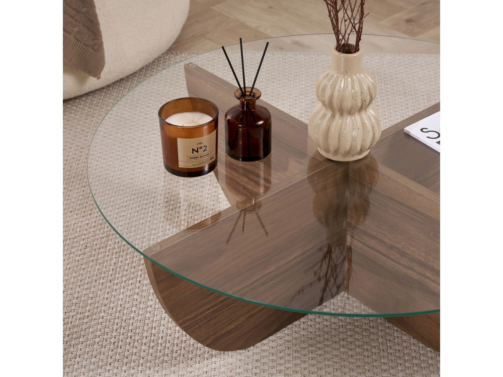 Glazen salontafel "Liya" 90 x 90 x 30 cm - Notelaar