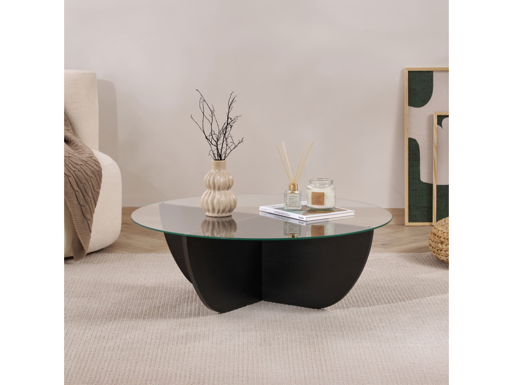 Salontafel Liya" glas 90 x 90 x 30 cm - Zwart hout