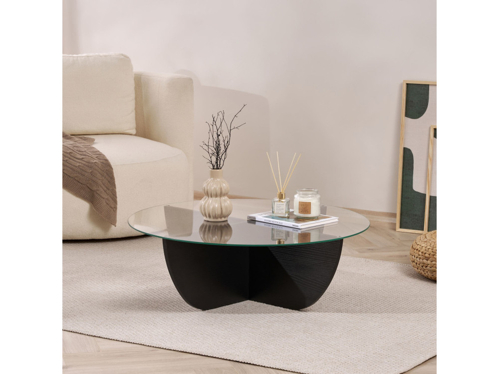 Salontafel Liya" glas 90 x 90 x 30 cm - Zwart hout