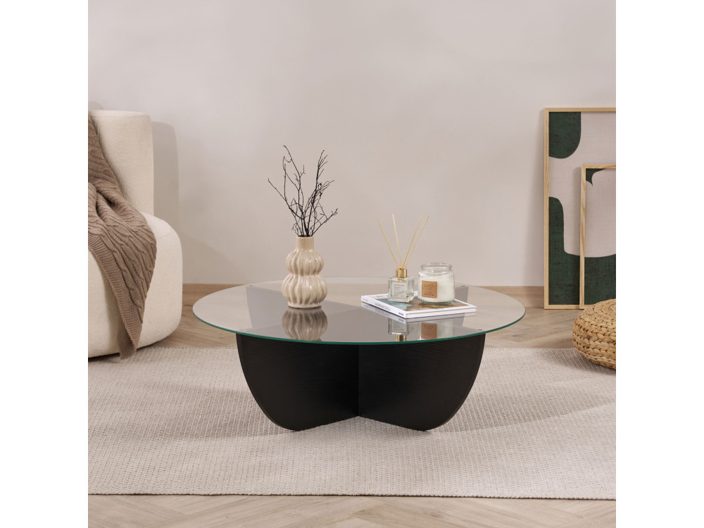 Salontafel Liya" glas 90 x 90 x 30 cm - Zwart hout