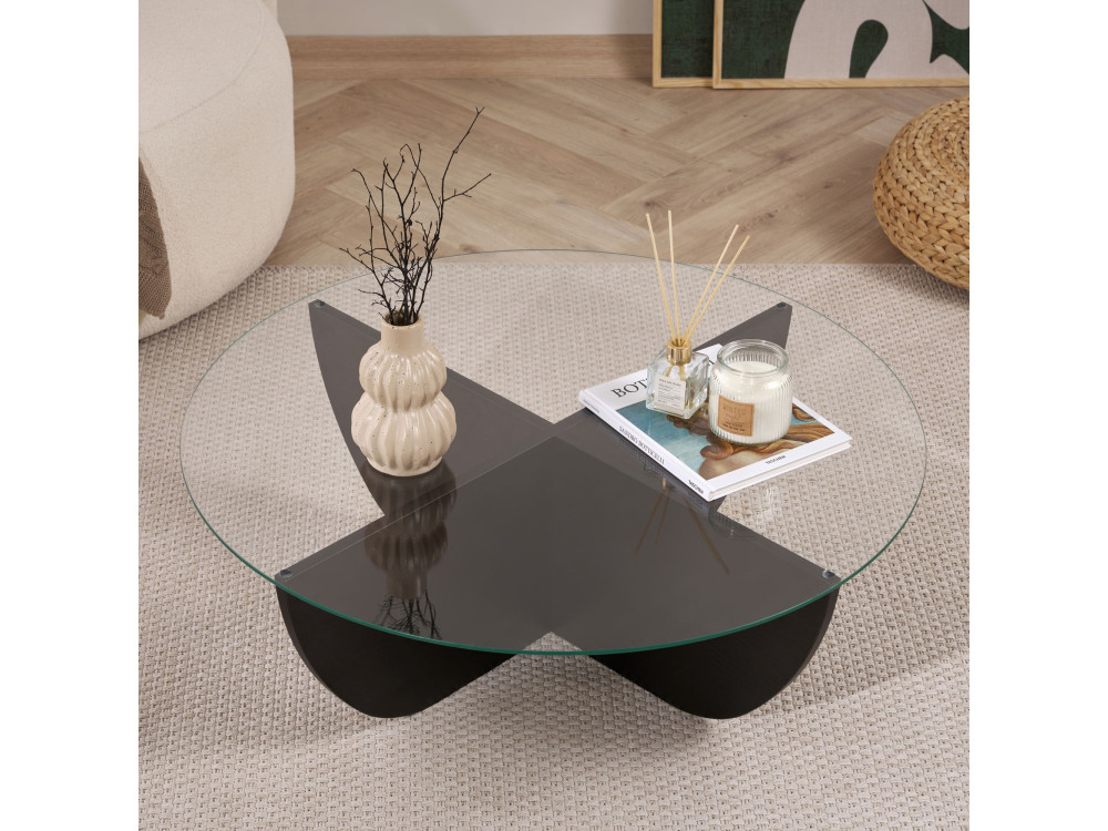 Salontafel Liya" glas 90 x 90 x 30 cm - Zwart hout