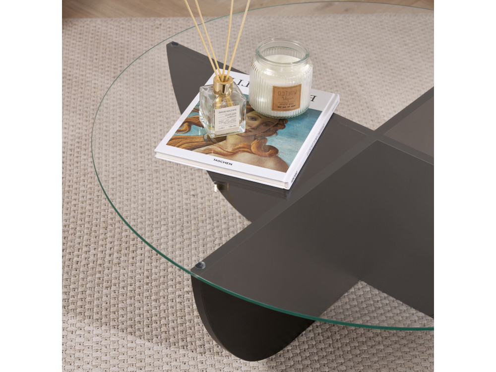 Salontafel Liya" glas 90 x 90 x 30 cm - Zwart hout