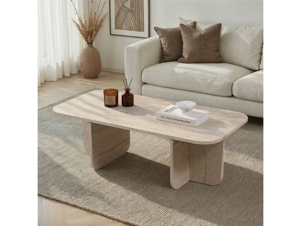 Houten salontafel "Akira" 120 x 60 x 41 cm - Travertin