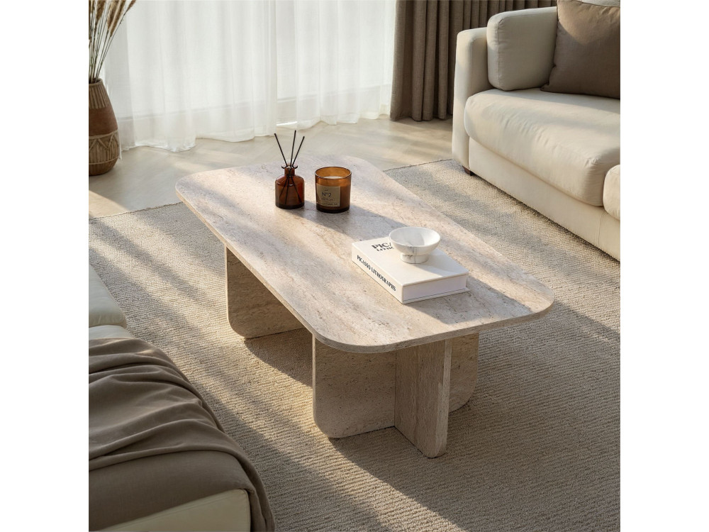 Houten salontafel "Akira" 120 x 60 x 41 cm - Travertin