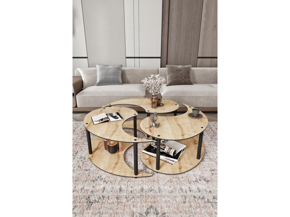 Houten salontafelset "Yin" 70 x 70 x 38 cm - Eik