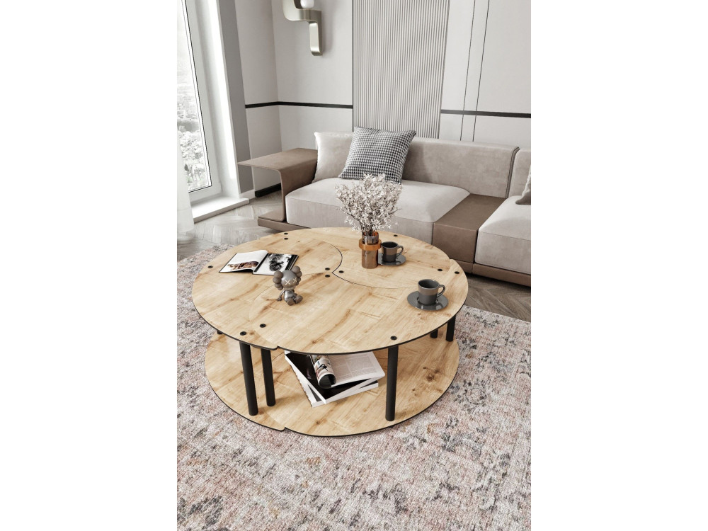 Houten salontafelset "Yin" 70 x 70 x 38 cm - Eik