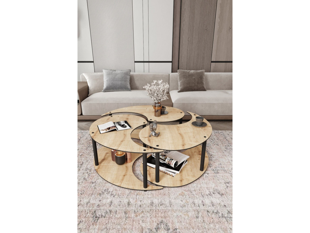 Houten salontafelset "Yin" 70 x 70 x 38 cm - Eik