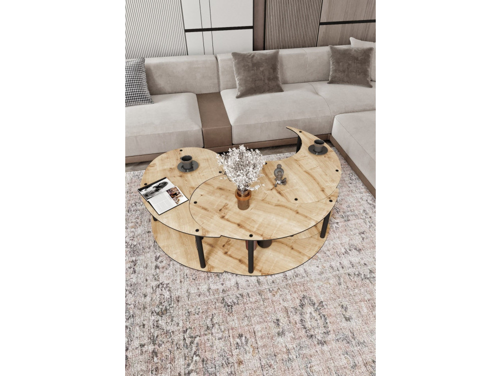 Houten salontafelset "Yin" 70 x 70 x 38 cm - Eik