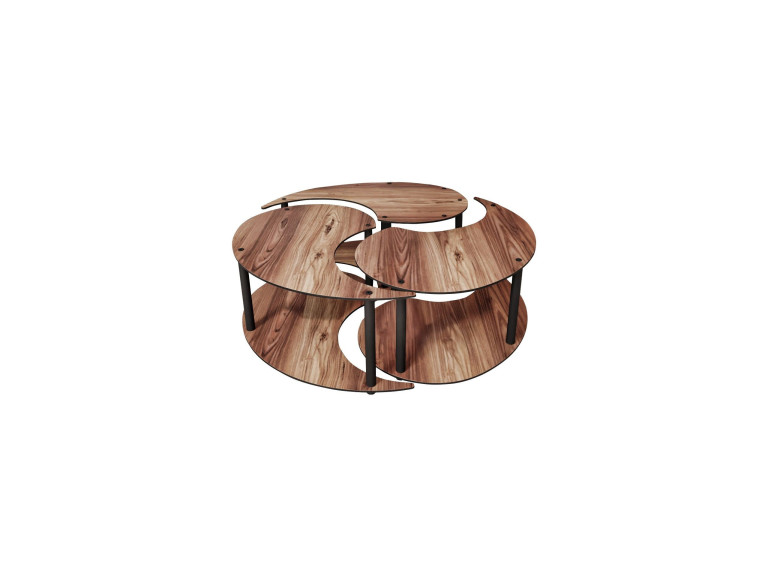 Houten salontafelset "Yin" 70 x 70 x 38 cm - Notelaar