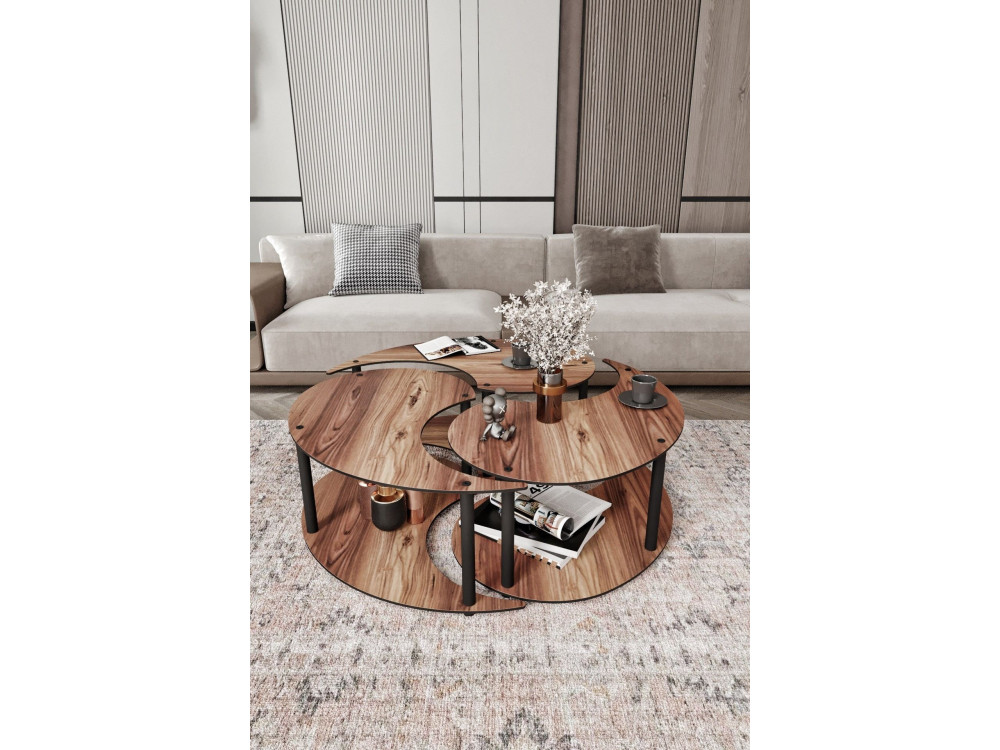 Houten salontafelset "Yin" 70 x 70 x 38 cm - Notelaar