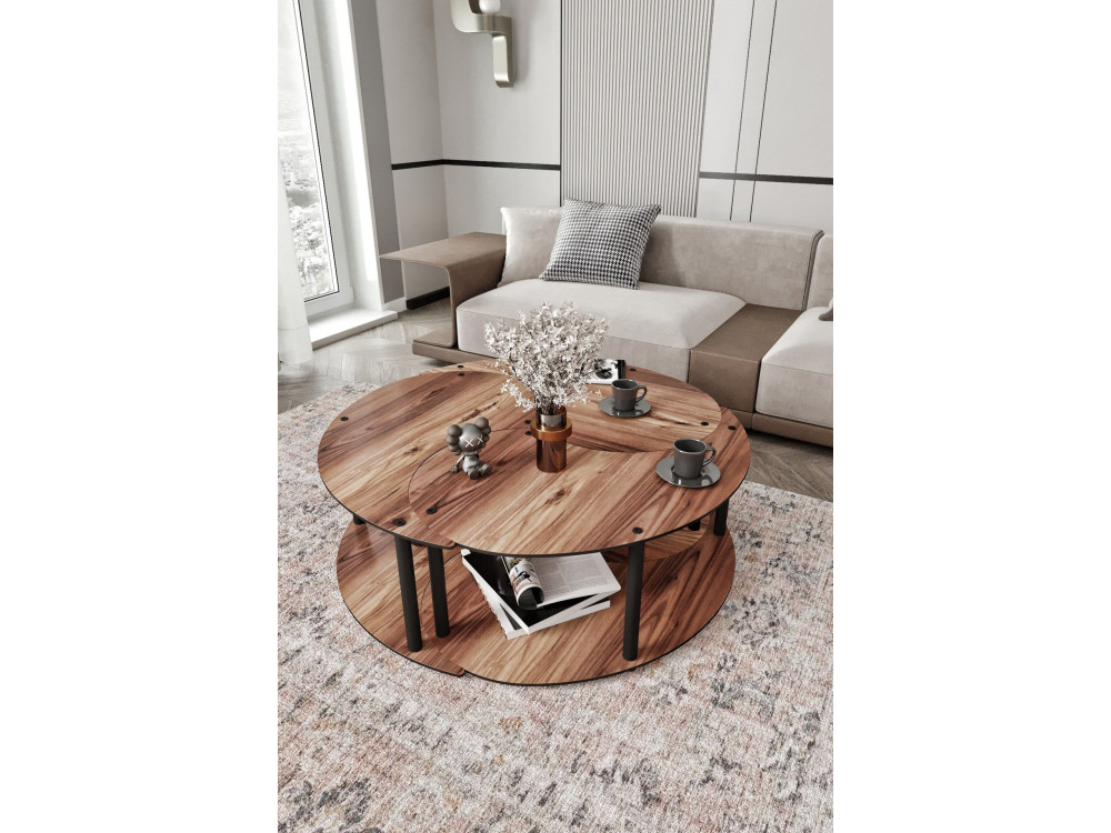Houten salontafelset "Yin" 70 x 70 x 38 cm - Notelaar