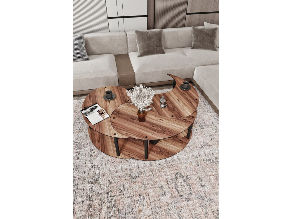 Houten salontafelset "Yin" 70 x 70 x 38 cm - Notelaar