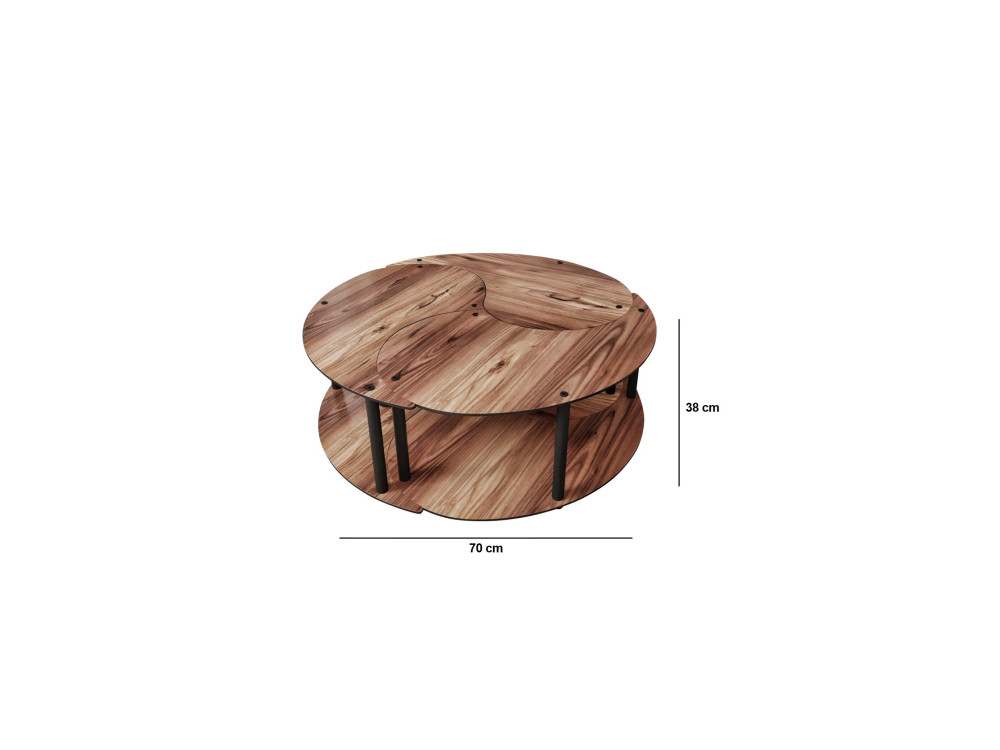 Houten salontafelset "Yin" 70 x 70 x 38 cm - Notelaar