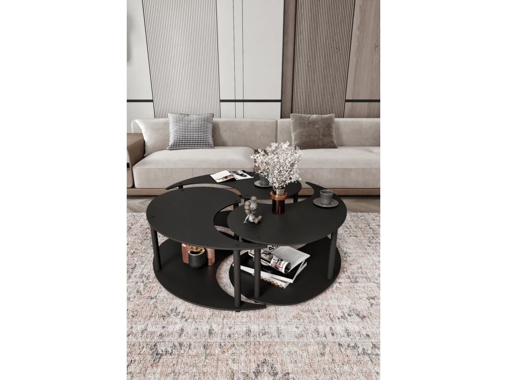 Houten salontafelset "Yin" 70 x 70 x 38 cm - Zwart