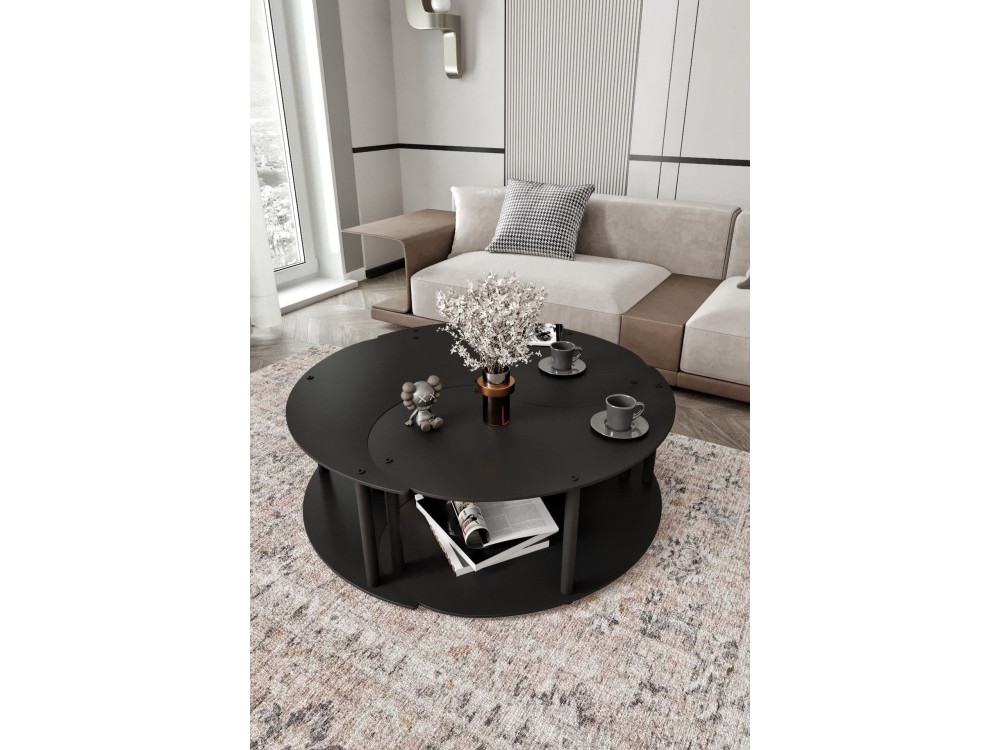 Houten salontafelset "Yin" 70 x 70 x 38 cm - Zwart