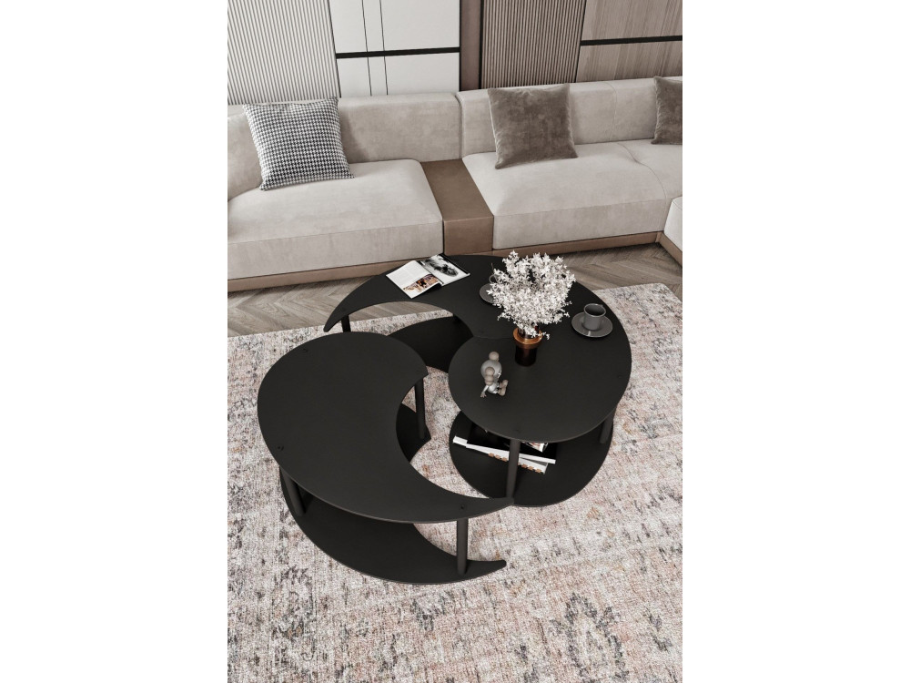 Houten salontafelset "Yin" 70 x 70 x 38 cm - Zwart