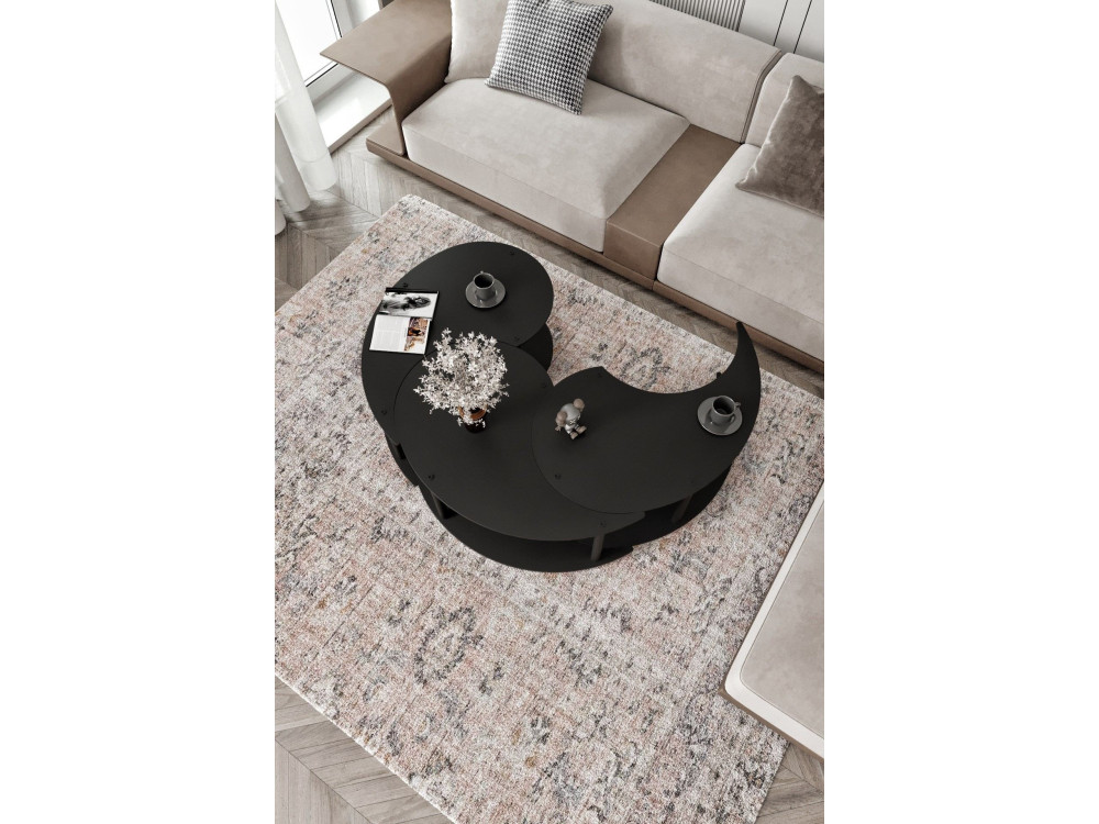 Houten salontafelset "Yin" 70 x 70 x 38 cm - Zwart