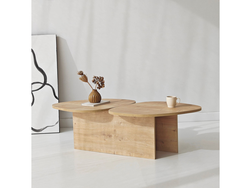 Houten salontafel "Stones" 125 x 60 x 38 cm - Saffier eik