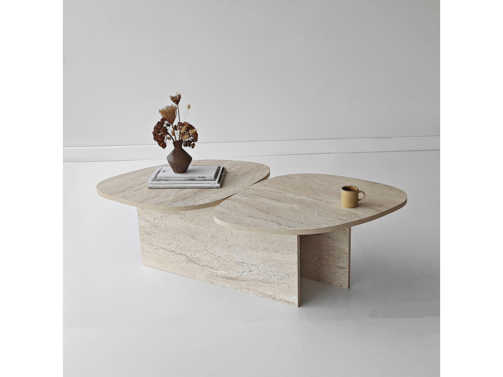 Houten salontafel "Stones" 125 x 60 x 38 cm - Travertin
