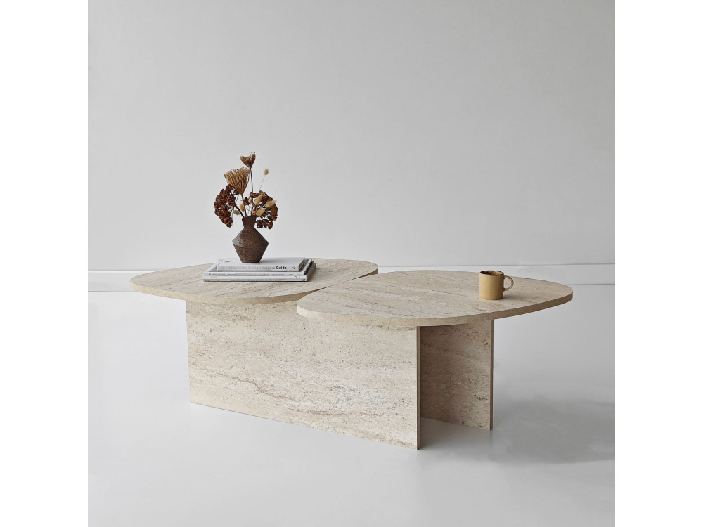 Houten salontafel "Stones" 125 x 60 x 38 cm - Travertin