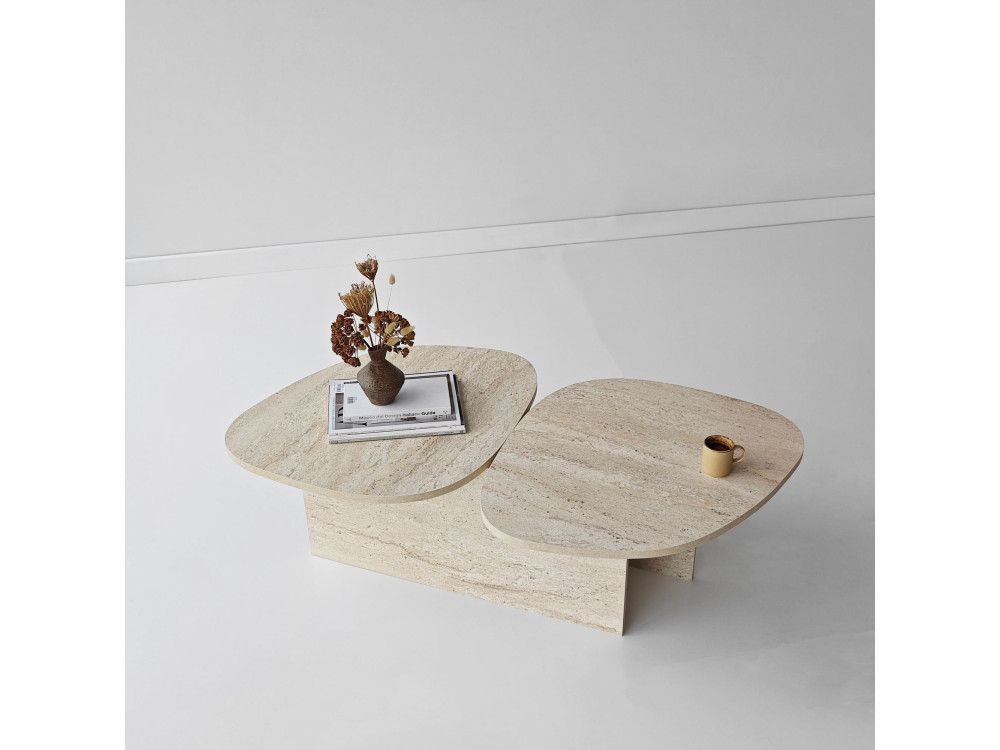 Houten salontafel "Stones" 125 x 60 x 38 cm - Travertin