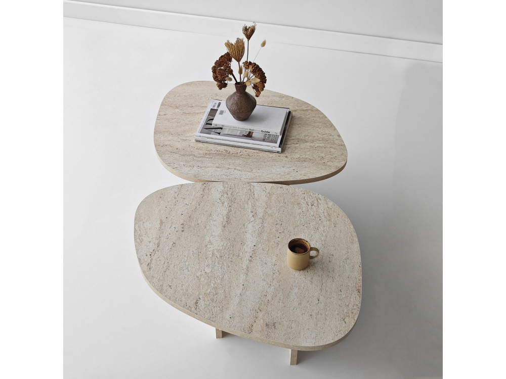 Houten salontafel "Stones" 125 x 60 x 38 cm - Travertin