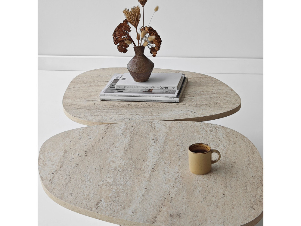 Houten salontafel "Stones" 125 x 60 x 38 cm - Travertin