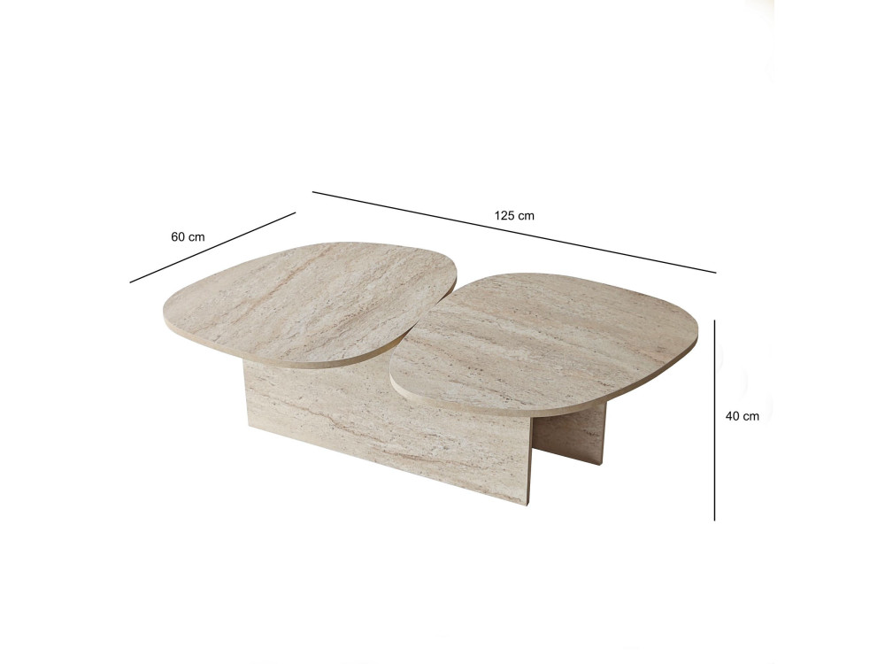 Houten salontafel "Stones" 125 x 60 x 38 cm - Travertin