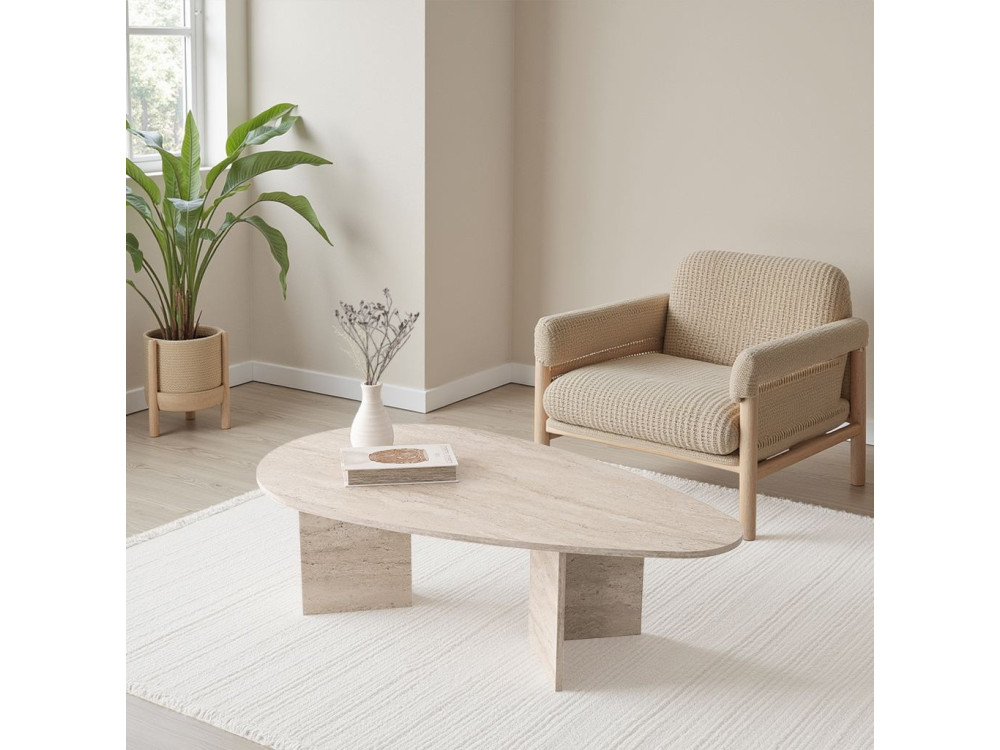 Houten salontafel "Flap" 139,5 x 79,5 x 42 cm - Travertin