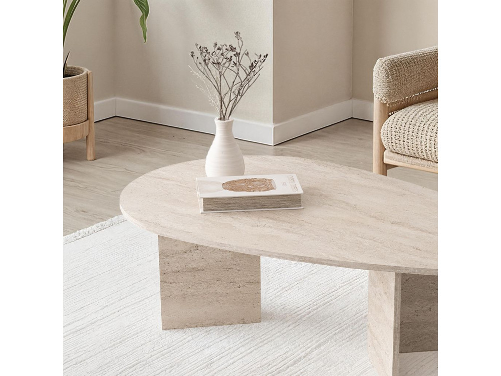 Houten salontafel "Flap" 139,5 x 79,5 x 42 cm - Travertin