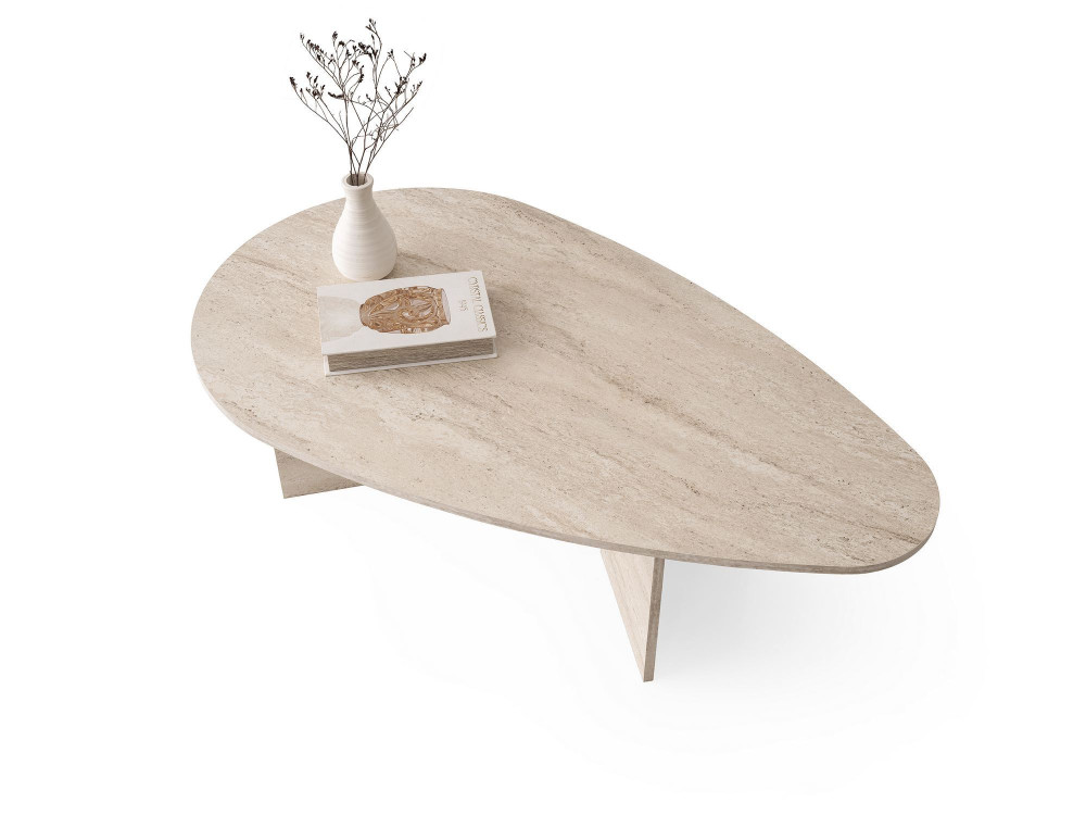 Houten salontafel "Flap" 139,5 x 79,5 x 42 cm - Travertin