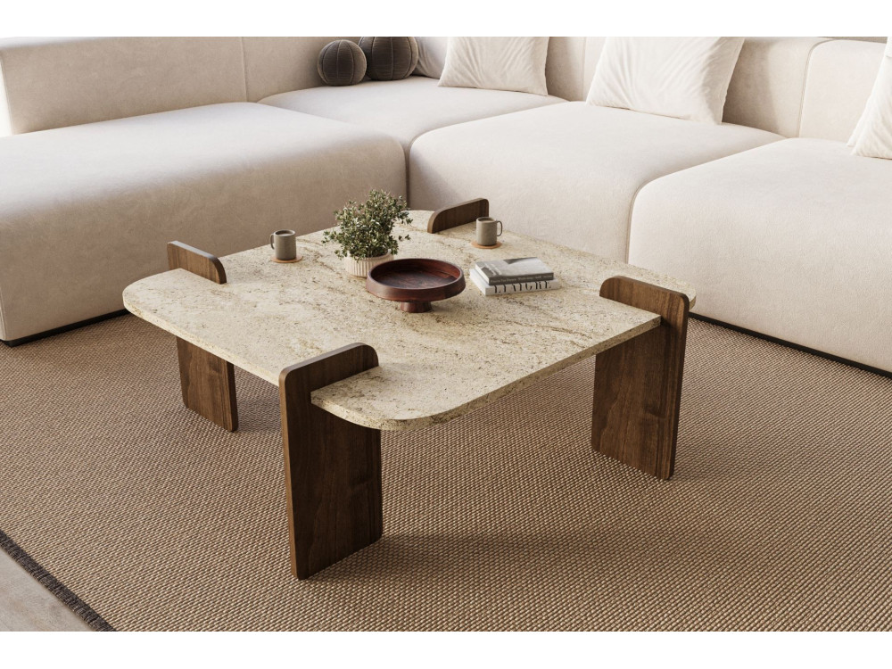 Houten salontafel "Afrolli" - 90 x 90 x 35 cm - Travertin