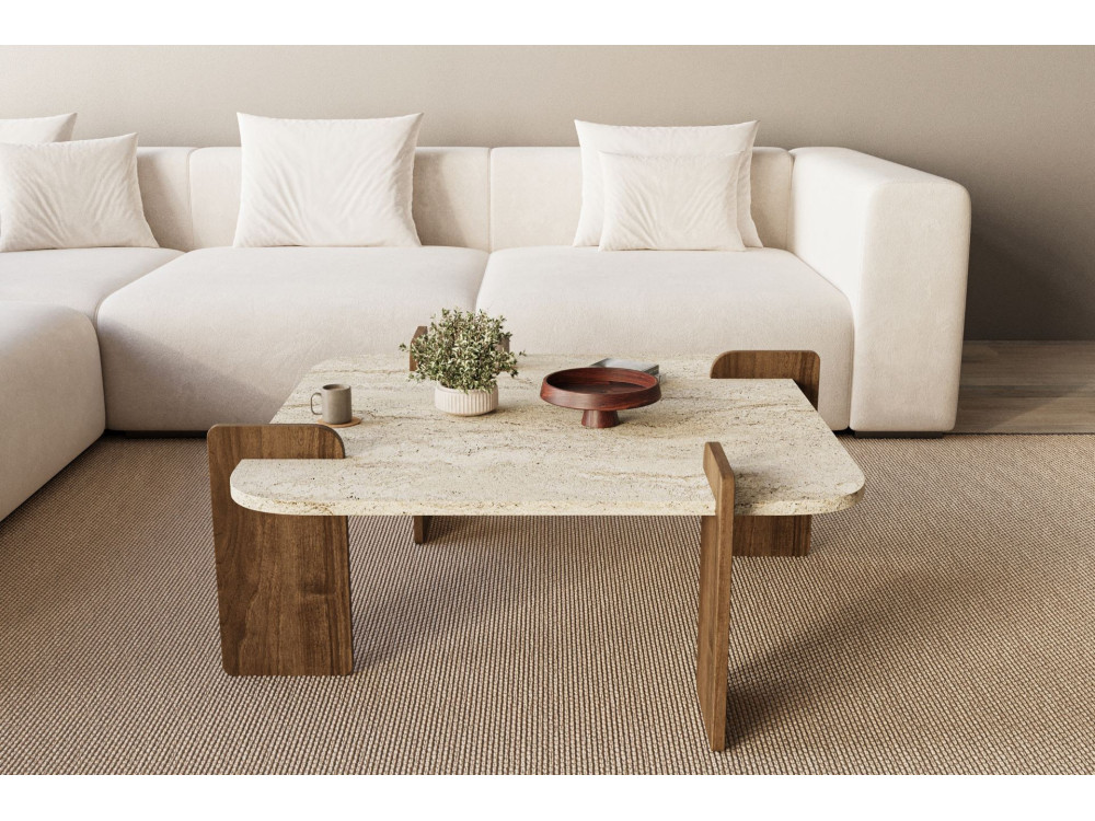 Houten salontafel "Afrolli" - 90 x 90 x 35 cm - Travertin