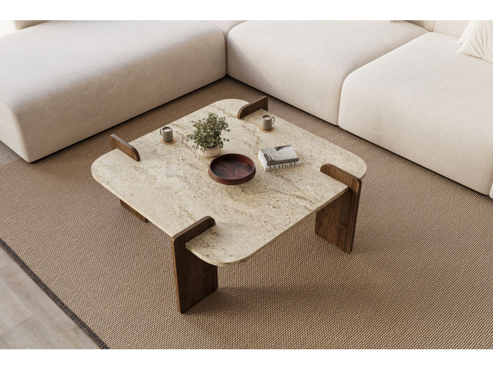 Houten salontafel "Afrolli" - 90 x 90 x 35 cm - Travertin