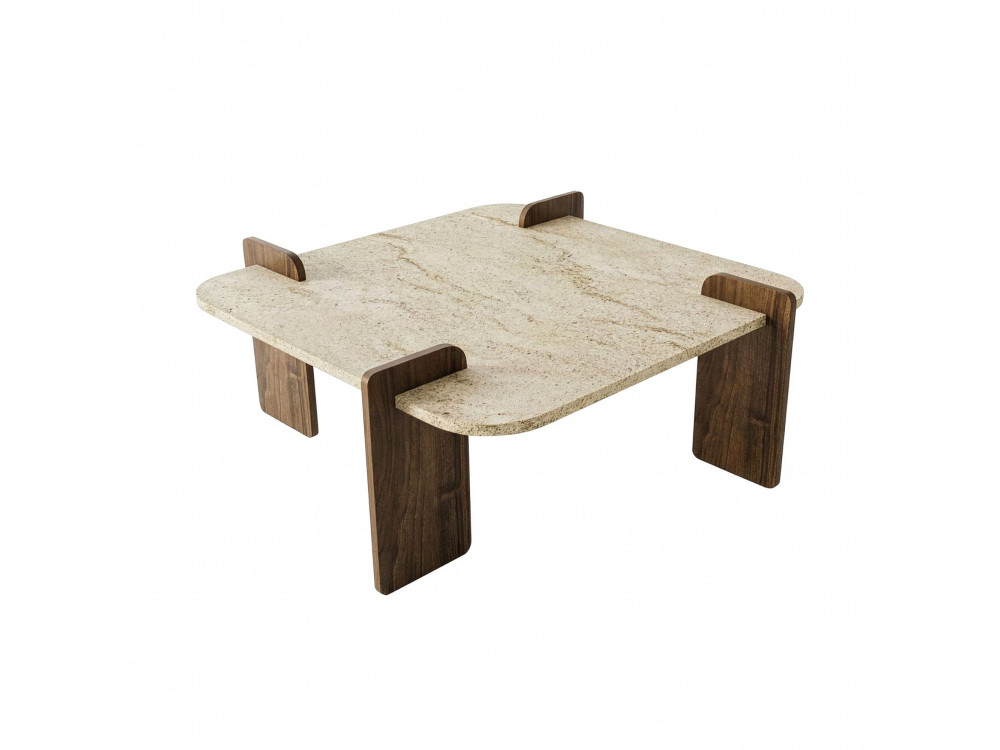 Houten salontafel "Afrolli" - 90 x 90 x 35 cm - Travertin