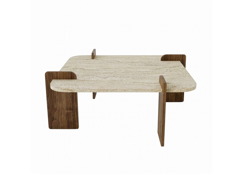 Houten salontafel "Afrolli" - 90 x 90 x 35 cm - Travertin