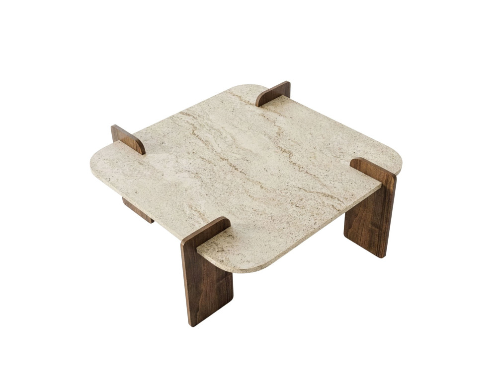 Houten salontafel "Afrolli" - 90 x 90 x 35 cm - Travertin