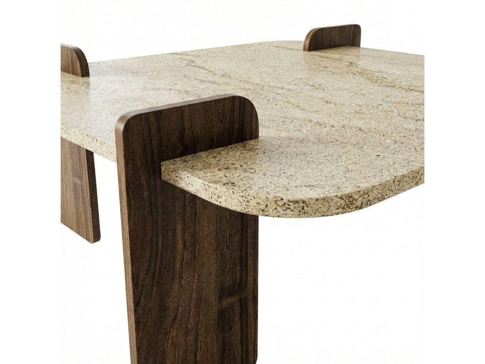 Houten salontafel "Afrolli" - 90 x 90 x 35 cm - Travertin