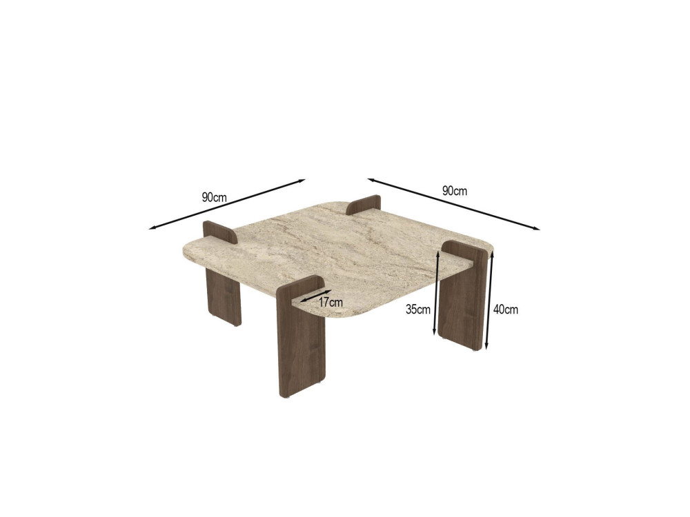 Houten salontafel "Afrolli" - 90 x 90 x 35 cm - Travertin