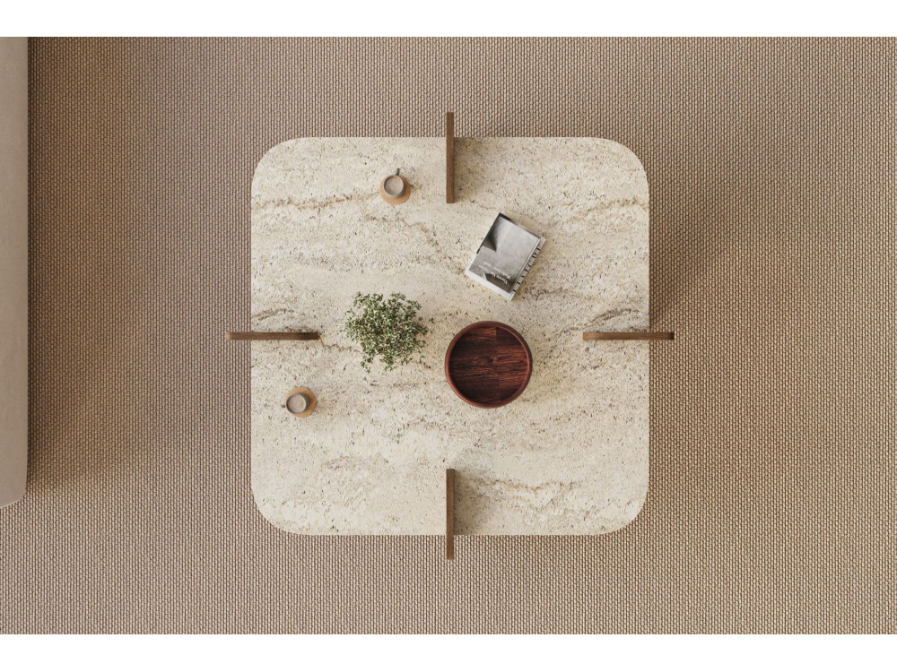Houten salontafel "Poalla" - 90 x 90 x 35 cm - Travertin