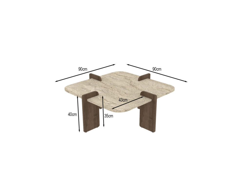 Houten salontafel "Poalla" - 90 x 90 x 35 cm - Travertin