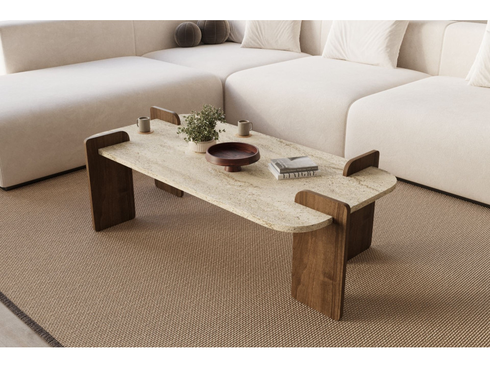 Houten salontafel "Leapiri" - 120 x 60 x 35 cm - Travertin