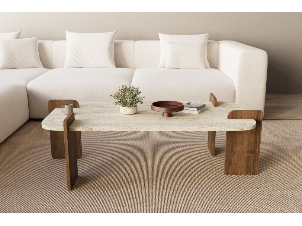 Houten salontafel "Leapiri" - 120 x 60 x 35 cm - Travertin