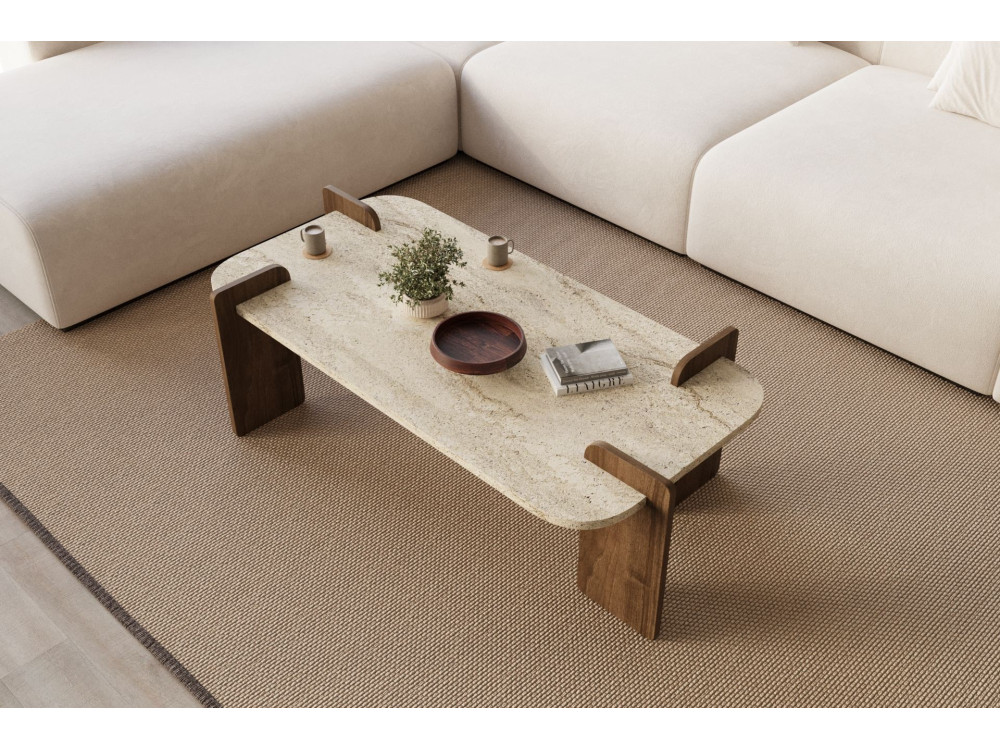 Houten salontafel "Leapiri" - 120 x 60 x 35 cm - Travertin