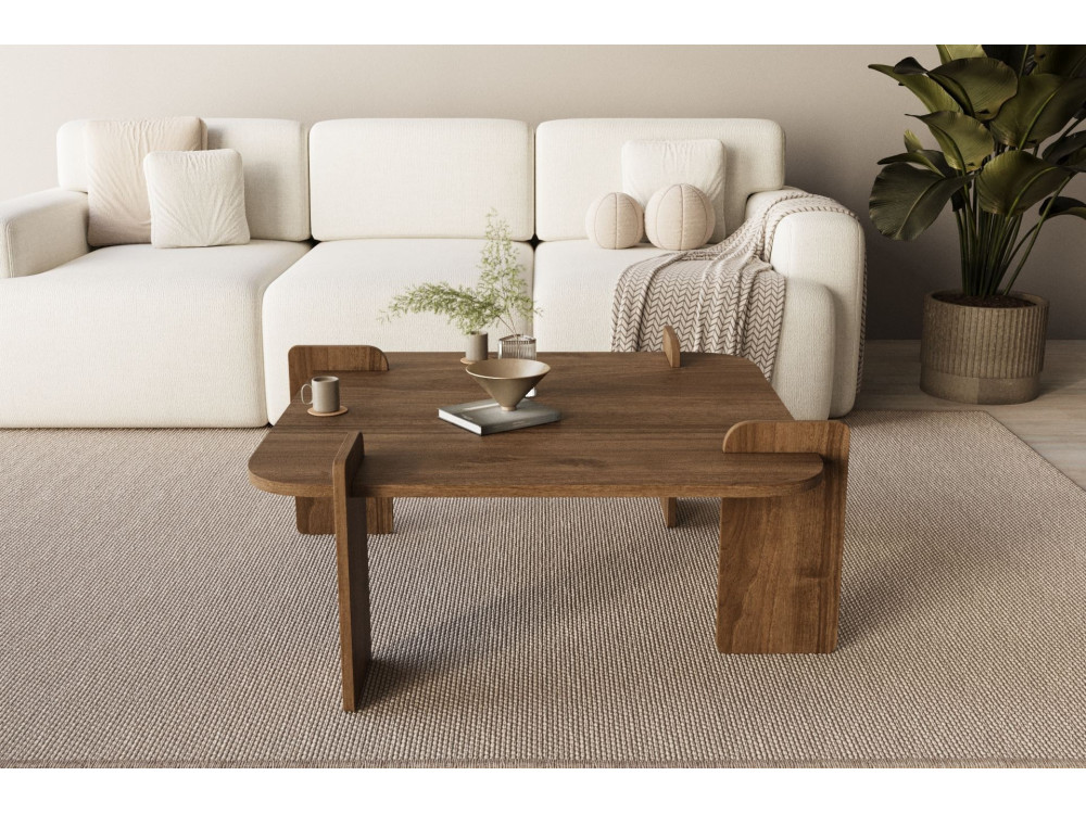 Woog" houten salontafel 90 x 90 x 35 cm - Notelaar
