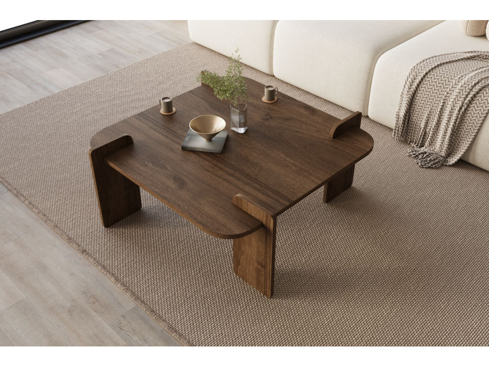Woog" houten salontafel 90 x 90 x 35 cm - Notelaar