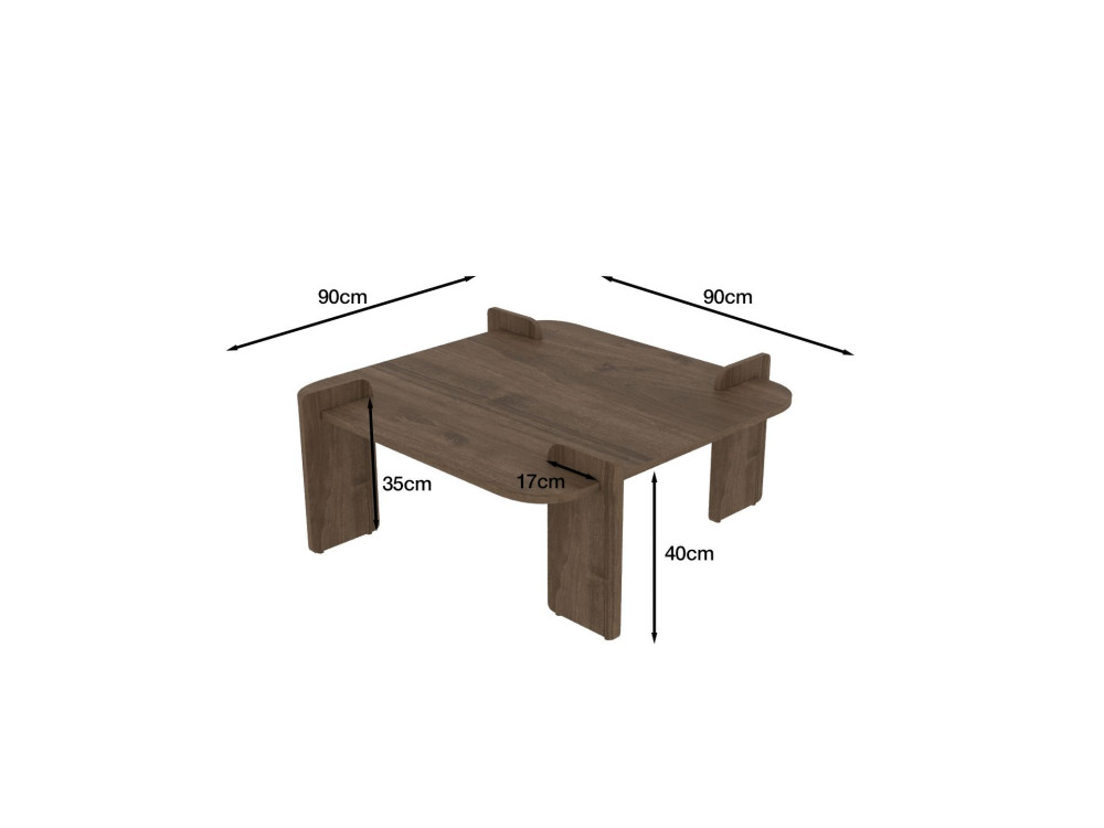 Woog" houten salontafel 90 x 90 x 35 cm - Notelaar