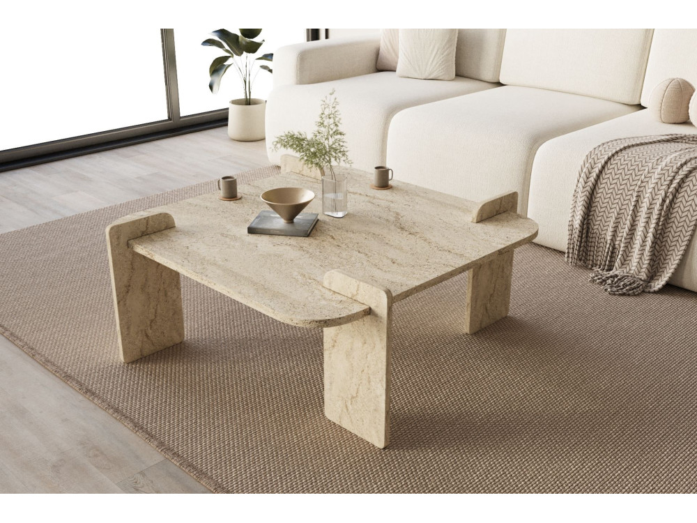 Houten salontafel "Woog" 90 x 90 x 35 cm - Travertin
